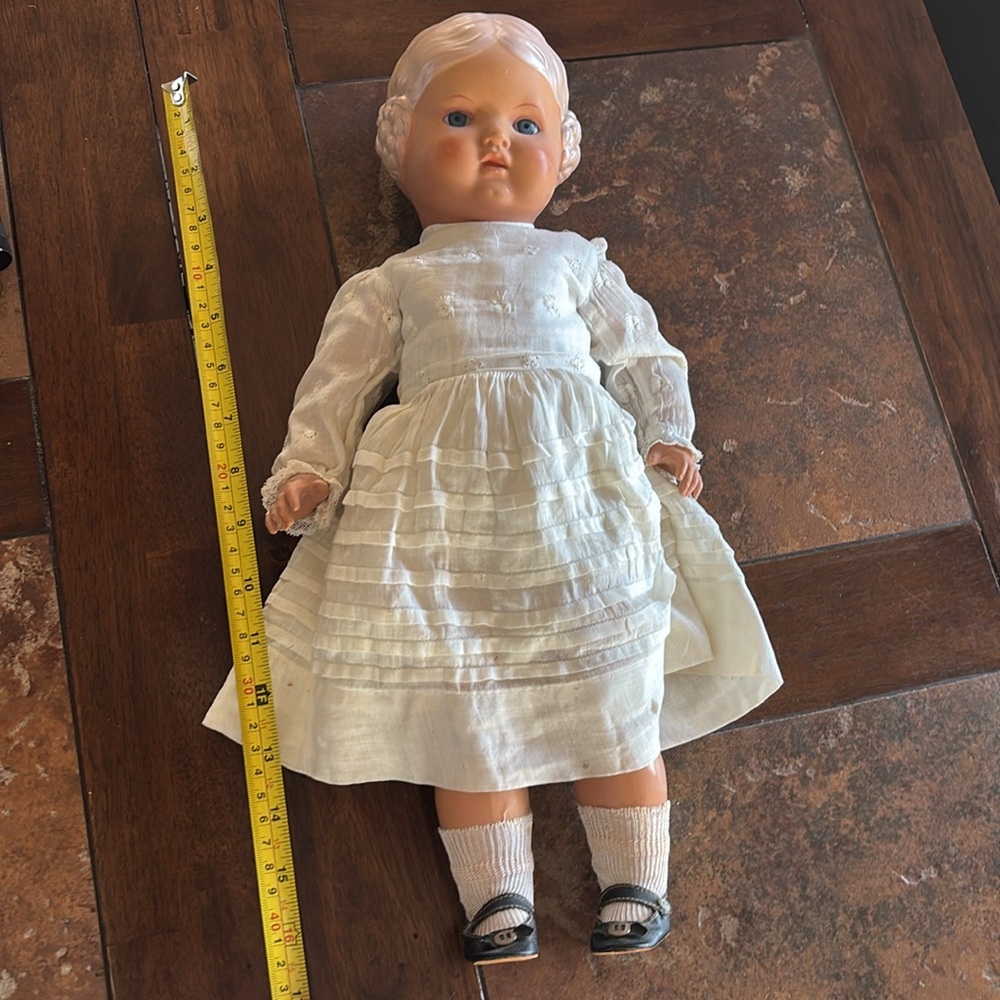 Vintage plastic Doll with inset blue eyes & original clothing & shoes - Picture 2 of 9
